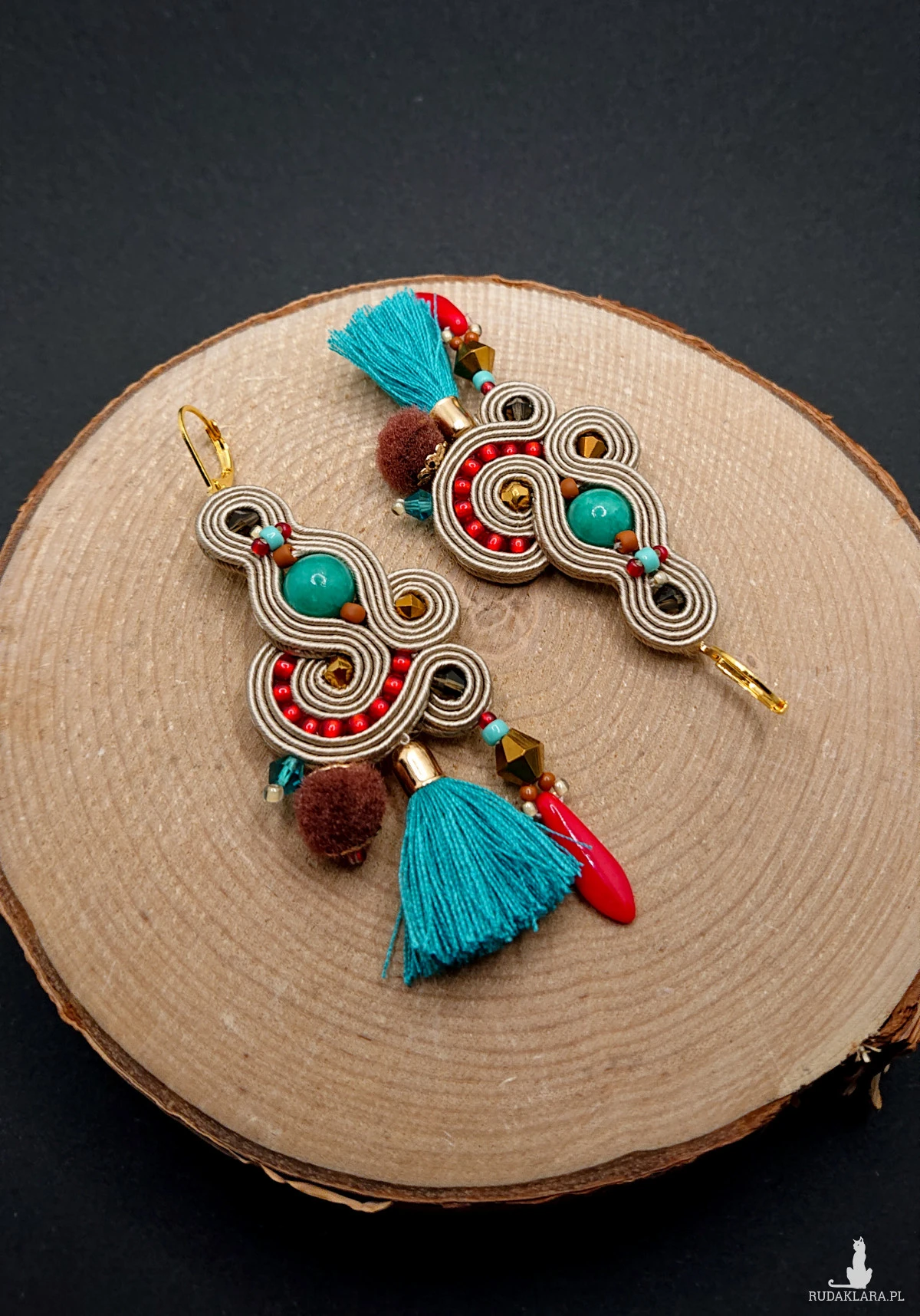 BEŻOWO-KOLOROWE KOLCZYKI SUTASZ W STYLU BOHO 2